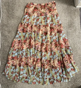 Solitaire Small Women's Maxi Skirt Floral Multicolor Ruffle Pull On Festival - Picture 1 of 5