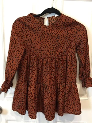 Vestido Shein Girls Shift tamanho 9Y marrom estampa animal manga longa em camadas fluido - Imagem 1 de 4