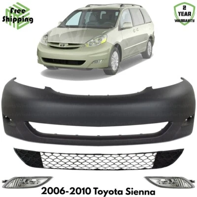 Front Bumper Cover Fascia & Fog Light Assembly Kit 2006-2010 Toyota Sienna - Imagem 1 de 4