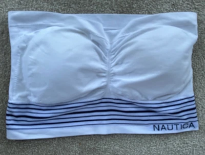 BRAND NEW NAUTICA WHITE & NAVY BLUE STRIPED NON WIRED BANDEAU BRA - SIZE 2X (20) - Image 1 of 4