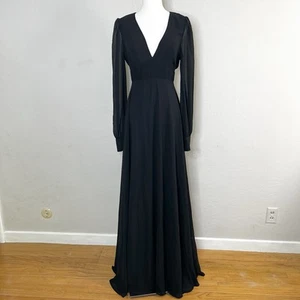 Maxi Vestido Lulus Talk About Divine Negro Manga Larga Sin Espalda Cuello Talla Grande NUEVO - Imagen 1 de 10