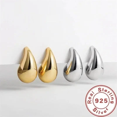 Pendientes de aro cúpula tono oro plata esterlina 925 para mujer brillantes lágrima joyería Foto 1 de 4