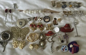 Lot vintage de 38 - Broche succession épingle et boutons de manchette et pince à cravate lot mode vintage - Photo 1/12