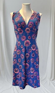 Leota Kleid XS Blau Blumen Fit & Flare Ärmellos Stretchig Made In USA Neu mit Etikett - Bild 1 von 5
