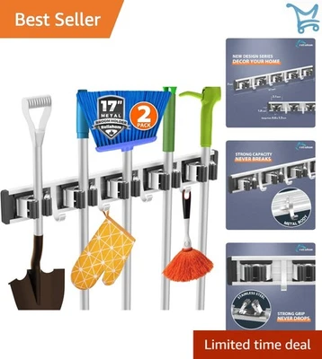 Soporte organizador para escoba de montaje en pared 5 estantes 4 ganchos almacenamiento ajustable negro Foto 1 de 4