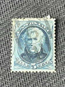 US Briefmarke Scott 185 gebraucht Five Cent blau Zachary Taylor mit Nummernstempel - Bild 1 von 2