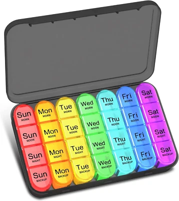 Pill Box 4 Times a Day, Betife Weekly Pill Box Organisers, 7 Day Tablet