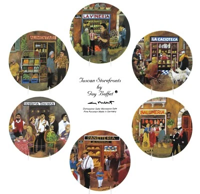 Guy Buffet - TUSCAN STOREFRONTS 11 英寸餐盘套装 6 瓷器 德国完好 — 第 1/4 张图片