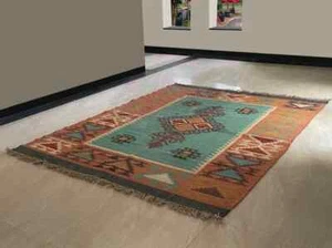 navajo rug Handmade Wool Jute Vintage moroccan Rug Kilim Rug Aztec rug - Picture 1 of 7