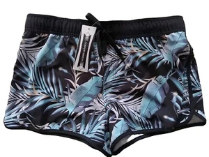 womens board shorts NWT Large Swim Strech Tie Print Blue Black - Picture 1 of 6
