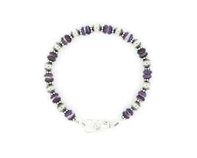 Unisex Purple Wampum Quahog & Navajo Pearl Bracelet, Southwestern-Inspired Jewel - Image 1 of 4
