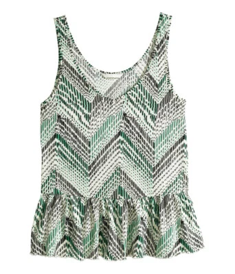 NWT H&M White Green Black Chevron Print V Neck Ruffled Hem Peplum Top XS - Image 1 of 4