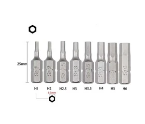 S2 Steel 25mmL 1/4" Hex Shank Tamperproof Hole Hex Allen Bits 8pc Set H1.5-6mm - Picture 1 of 5