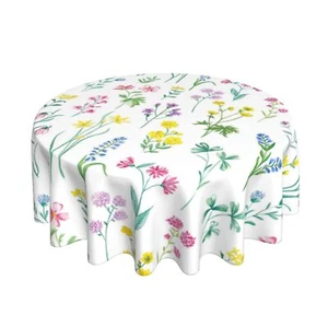 Spring Flowers Tablecloth Round Table Cover Washable Stain And Wrinkle Resistant - Picture 1 of 8