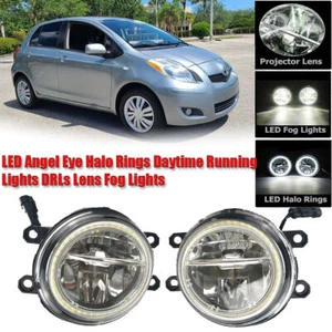 LED Fog Light Kit Angel Eye Rings DRL Daytime Running Lamp Fit For Toyota Yaris - Picture 1 of 9