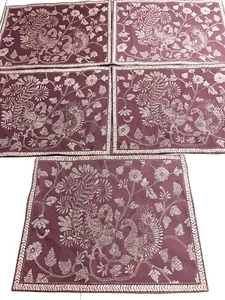 5 APRIL CORNELL Placemats Dusky Lavender w/Fanciful Peacocks 14"x18.5"-1 FLAW - Picture 1 of 15
