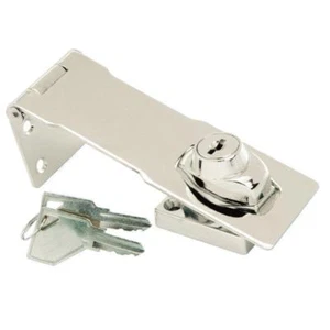 4.5" Steel Hasp Shed Door Lock Latch, Chrome, Keyed Hasp Lock - Picture 1 of 2