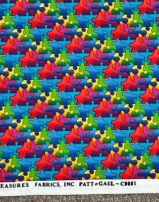 Autism awareness colorful puzzle fabric by Timeless Treasures  BTY - Image 1 of 3