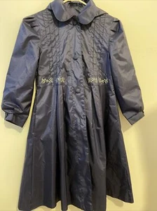 Vintage Rothschild Girls Navy Blue Floral Embroidered Hooded Trench Coat Size 8 - Picture 1 of 10
