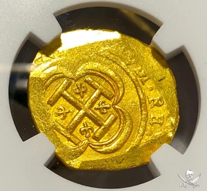 MEXICO 1714 “1715 FLEET” 2 ESCUDOS NGC 64 PIRATE GOLD COINS SHIPWRECK TREASURE - Picture 1 of 11