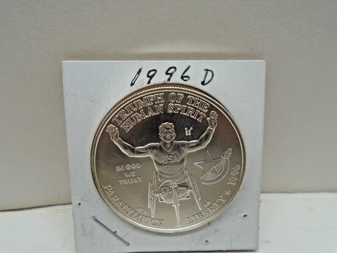 1996D Uncirculated Paralympics Atlantic Games Commemorative Silver Dollar Cover