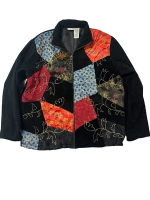 Chaqueta Usable Art To Wear XL Retazos Inspirada en Asiática Chenilla Floral Artística Foto 1 de 4
