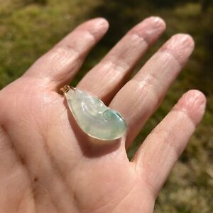 Jelly-like 100% Natural Grade A Jadeite Jade Pendant 18k Soild Gold B73