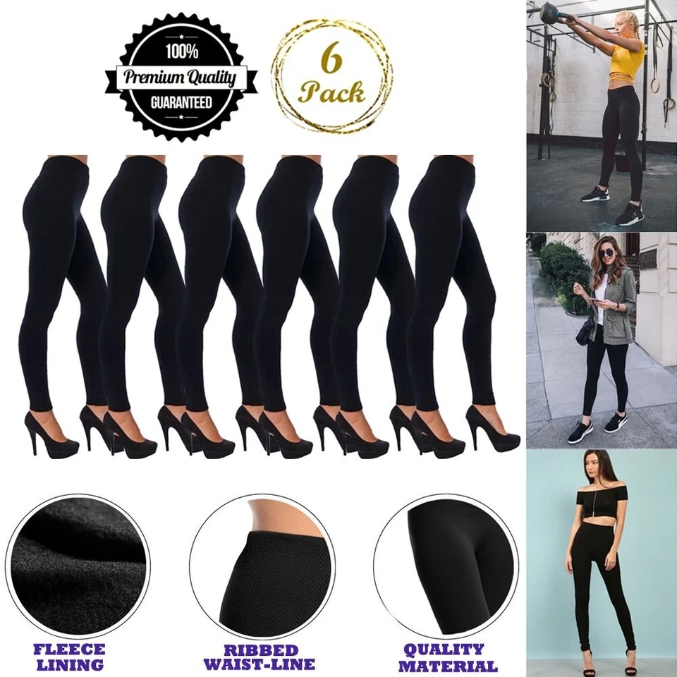 E&K 6-Pack Fleece Lined Leggings (Jet Black) YOU GET SIX PAIRS PER ORDER!! Foto 1 de 1
