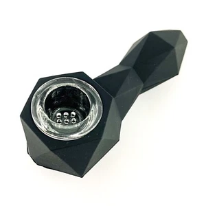 Black Prism Unbreakable Silicone Tobacco Smoking Pipe w/ Glass Bowl - Picture 1 of 12