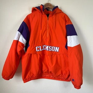 Starter Jacket Mens Large Orange Purple Clemson Tigers Vintage Puffer L - Picture 1 of 13
