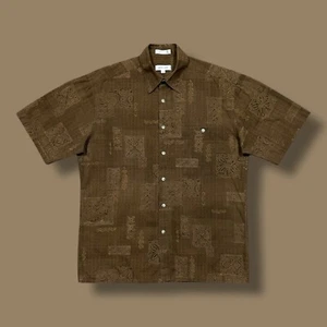 Vtg Hawaiian Shirt Tropical Print Geometric Button Up y2k Cotton Brown Medium - Picture 1 of 7