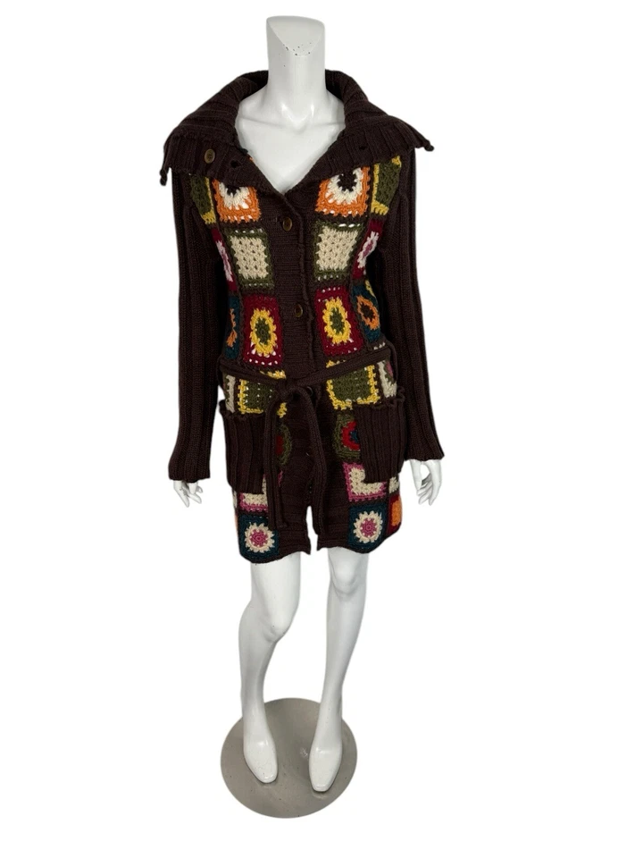 Vtg Dolce & Gabbana Brown Granny Square Knit Coat S 40 - Image 1 of 4