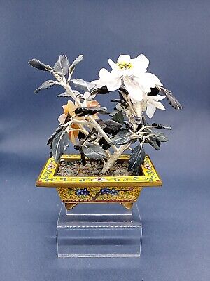 1920s Chinese Declarative Carved Stone Tree Cloisonné Planter • 195£