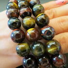 12mm Red Blue Yellow  3 Color Tiger Eye Round Beads Healing Stone Bracelet