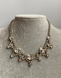 Vintage Strass Halskette Klarglas Spitz Tropfen Halsband Choker 15" L - Bild 1 von 5