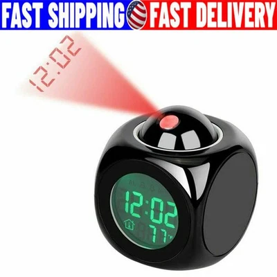 LED Projection Alarm Clock Digital LCD Display Voice Talking Weather Snooze USB - Image 1 of 4
