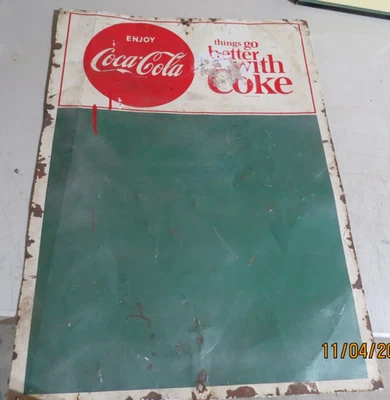 NICE VINTAGE 1960s COCA COLA TIN METAL CHALK BOARD ADVERTISING SIGN L@@K NR! - Image 1 of 4