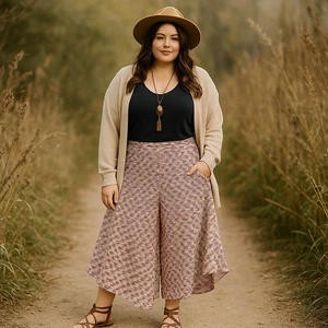 Earthbound Trading Co Culotte Palazzo Hose Gr. L fließend weites Bein Boho Hippie - Bild 1 von 11