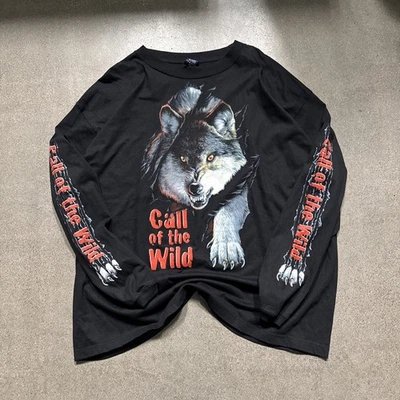 Vintage Y2K Harley Biker Long Sleeve Shirt Call Of The Wild Wolf  Size XXL  - Image 1 of 4