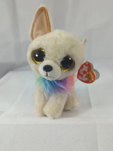 Ty Chewey Beanie Boos Chihuahua 6" Bolsa de frijoles de felpa cuello arco iris relleno con etiquetas - Imagen 1 de 6