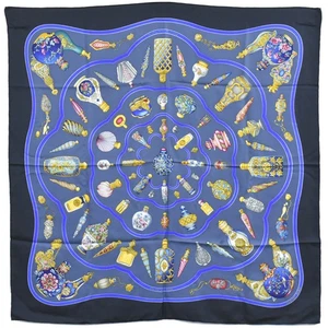 HERMES 100% Silk Carre 90 Qu'importe le flacon Black Gray Blue - Picture 1 of 15