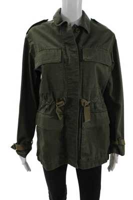 Theory Womens Cotton Collared Multi-Pocket Button Up Cargo Jacket Olive Size P - Image 1 of 4