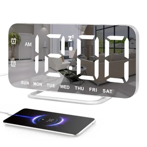 Slim LED Digital Alarm Clock, Mirror Surface for Makeup, with Diming, Large D... - Bild 1 von 9
