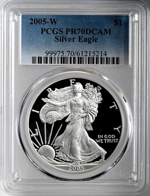 2005-W  $1  PROOF AMERICAN SILVER EAGLE (ASE/SAE) PCGS PR70 DCAM  #61215214 - Image 1 of 4