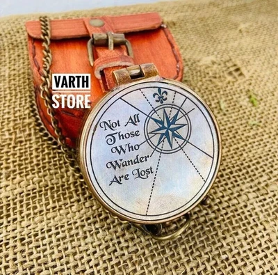 Brújula de bolsillo de latón antigua de colección brújula de regalo náutico marítimo con estuche Foto 1 de 4