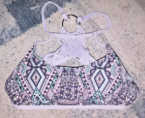 Ambrielle High Neck Bikini Swim Top Small Aztec Tribal Print Strappy Back - Picture 1 of 4