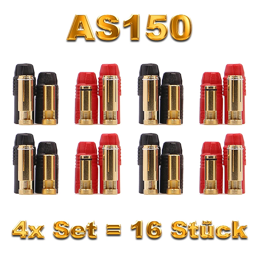 ✅ 4 Set Hochstrom AS150 Antiblitz 7mm Stecker Buchse Goldstecker Plug 16 Stück ✅ - Bild 1 von 4