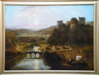 J M W TURNER (folha) GEORGE MOTE ANTIGO MESTRE BRITÂNICO PAISAGEM PINTURA A ÓLEO CASTELO - Imagem 1 de 4