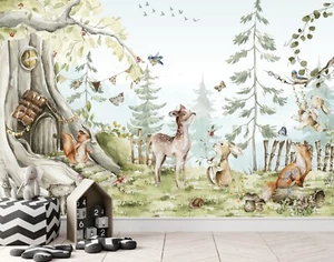 Photo wallpaper children's room forest animals children's wallpaper children fleece wallpaper trees - Picture 1 of 6