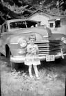BC61 Original 1 3/4" x 2 1/2" photo NEGATIVE 1951girl in front Plymouth car auto
